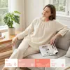 Pijama de Novo Estilo para Mulheres, Simples e Sofisticado, Pijama de Crepe de Algodão Puro Off-White para Primavera e Verão, Conjunto de Roupa para Casa Que Pode Ser Usado Fora