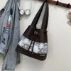 Bolso de lona para mujer de estilo coreano, moderno, bolso de mano para el hombro, bolso casual moderno y simple para mujer, bolso tipo cubo artístico de mano