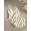 Conjunto de Pijama de Camisola con Ribete de Encaje y Shorts de Nuevo Estilo para Verano para Mujer Dulce Estilo Pequeño Chanel Conjunto de Ropa de Casa