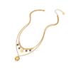 [Bingmeng] collar de flor de ojo con goteo de aceite cadena de doble capa de acero inoxidable joyería transfronteriza europea y americana para N1352