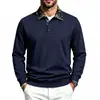 Europa Transfronteiriça Outono Inverno Masculino Cor Sólida Gola Lapela Manga Longa POLO Moletom Pulôver Solto Top Veludo Plus Outono Inverno Veludo Plus