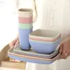 Conjunto de Tigelas e Pratos de Palha de Trigo para Uso Doméstico, Tigelas Quadradas, Pratos Quadrados, Copos, Pratos de Frutas, Tigelas de Salada, Copos de Água, Louça Conjunto de 16 Peças