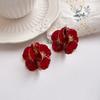 Brincos de pétala vermelha retrô francesa Mori design brincos exagerados de flores tridimensionais brincos de agulha de prata 925