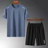 Conjunto de pantalones cortos deportivos de seda helada transfronterizos y camiseta de manga corta para hombre de verano, finos, transpirables, de secado rápido, casuales, holgados