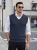 Chaleco de punto para hombre de peso pesado con cuello en V y jacquard texturizado, sin mangas, comercio exterior TK retro talla grande casual