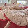 Estilo Nórdico Romántico Estampado de Rosas Transpirable Amigable con la Piel Gasa Plisada Sábana Funda Nórdica Juego de Tres Piezas Ropa de Cama Juego de Cuatro Piezas