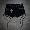 25 Novos Shorts Jeans Pretos de Verão Estilo Americano Retrô Hot Girl Resistentes com Tachas Cruzadas Ajustados ao Corpo Feminino