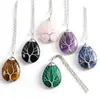 Colar Grande de Pedra de Cristal Natural Árvore da Vida de Seda Enrolada Pingente de Cristal Gota d'Água Corrente de Pescoço de Pedra Original Corrente de Suéter