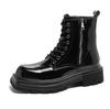 Botas Martin de hombre de moda con cremallera lateral, suela gruesa elevada, estilo británico, cuero brillante, moda callejera, versátiles, de aspecto elegante, botas de cuero