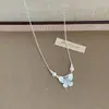 Collar Colgante de Mariposa con Perla y Zircón Azul Degradado Super Hada para Mujer, Gargantilla Cadena Clavicular de Diseño Elegante
