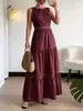 Nova Coleção Primavera/Verão 2026 Europeia e Americana Transfronteiriça Feminina Casual Estilo Resort Elegante Sem Mangas com Amarração Cor Sólida Longo