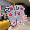 Funda Retro a Cuadros Florales para Teléfono para Apple 17Pm con Diseño de Cara Sonriente y Corazón, Acabado Mate Estilo Ins con Sensación de Metal Desnudo para iPhone 15