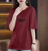 Comércio Exterior Transfronteiriço Último Estoque Manga Curta Solto Modelador Cobre Barriga Camiseta Feminina Retro Americano Tamanho Grande Manga Meia Manga