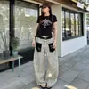 Calça Jeans Cropped Vintage de Rua para Mulheres, Nova Moda de Verão de Cintura Alta Solta Emagrecedora Reta de Perna Larga Comprimento Médio