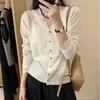Estilo perezoso 2026 nuevo suéter abrigo de punto cárdigan top versátil con cuello en V y encaje empalmado para mujer elegante