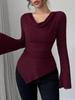 Camisa Base Canelada Feminina Europeia e Americana Transfronteiriça Outono/Inverno 2025, Top Tricotado de Manga Longa Slim Fit Off-Shoulder, Estilo para o Trabalho