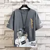 Camiseta de Manga Corta Estilo Chino para Hombre, Marca de Moda de Verano, Camiseta Holgada de Moda Ins de Media Manga para Hombre, Casual de Verano de Tres Cuartos