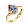Anillo de Plata de Ley S925 con Piedra Semipreciosa en Forma de Pera Gota de Agua para Mujer, Corindón que Cambia de Color Alejandrita, Una Pieza al por Mayor