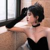 Luvas de veludo preto Ju Jingyi mesmo estilo Hepburn estilo vestido de noiva foto banquete acessórios vestido de aniversário luvas longas