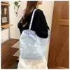 Bolso de mano coreano de doble raya para mujer, bolso de hombro vintage artístico fresco, bolso de lona de moda casual de gran capacidad