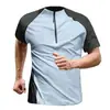 Camiseta de hombre de manga corta, ajuste holgado, secado rápido, con media cremallera, cuello alto, diseño color block y transpirable para entrenamiento diario y running