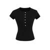 Camiseta de manga corta ajustada adelgazante de cuello abierto semiabierta para mujer, verano 2025, último top corto chic único en el hombro delantero