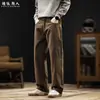 Estilo Old Money, calça casual minimalista de algodão puro para homens, corte reto, nova coleção outono 2026, modelagem solta, tamanhos grandes, design patchwork, calça comprida estilo workwear