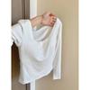 Camiseta de Manga Larga con Bloques de Color y Bordes de Encaje para Mujer en Otoño e Invierno Estilo Coreano Ajustada Camisa Corta Terciopelo Alemán Top Cálido