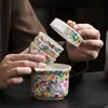 Juego de Té Esmaltado Estilo Palacio Juego Rápido de Tazas Portátil para Exteriores Bolsa de Tela de Lujo Ligero Juego de Té de Viaje Una Tetera Tres Tazas