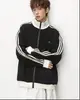 Chamarra estilo americano de calle con bloques de color de tres rayas y cuello alto, unisex, colección de otoño, chamarra abierta informal deportiva de moda, corte holgado, adecuada para parejas