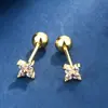 Brincos de Moda Pequenos e Simples com Diamantes Incrustados em Flor para Mulheres Dormirem Sem Remover Piercings e Brincos com Design de Rosca