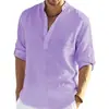 Camisa Casual de Algodón Puro para Hombre 2023 Color Sólido Manga Larga Holgada Cuello Alto Camisa Moderna en Stock