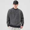 Roupas Masculinas Fengshe / Suéter de Tricô Listrado Masculino, Estilo Americano, Pesado, Caimento Solto, Gola Redonda Pulôver, Novo Outono/Inverno Estilo Japonês