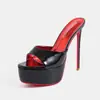 Nuevas Sandalias de Mujer Estilo E-commerce Transfronterizo Europeo y Americano, Suela Roja, Tacón Súper Alto, Tira Única, Tacón Fino, Plataforma Impermeable, Punta Abierta, Simples