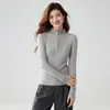 Nuevo suéter de cachemira para mujer de otoño e invierno, cuello medio alto, jersey de punto con media cremallera, ajuste ceñido, top cálido, capa base de lana tejida
