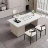 Conjunto de mesa de centro e cadeiras em pedra sinterizada de luxo leve, mesa de centro pequena simples, elegante e moderna com chaleira, conjunto completo de mesa de centro e suporte de chá em pedra sinterizada