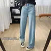 Jeans Feminino Slimming de Cintura Alta com Forro de Lã Grossa para Outono e Inverno, Calças Largas Retas de Perna Larga, Calças Longas de Inverno