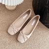Altura Interior Zapatos de Mujer Lazo Francés Gamuza Suela Suave Zapatos de Ballet Ropa Exterior Nicho Punta Cuadrada Zapatos de Boca Baja de Un Pedal