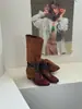 Botas de tacón alto para mujer para otoño e invierno 2026, nuevas de punta redonda, combinadas, con aumento interno de altura, con cordones, botas de tacón de bloque a media pantorrilla