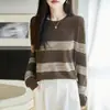 Suéter retro a rayas para mujer, cuello redondo, tejido color block, holgado y casual, de manga larga, adecuado para usar como capa exterior o como capa interior