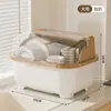 Caja de Almacenamiento para Vajilla de Cocina Doméstica con Cajón Bandeja de Drenaje para el Piso Estante de Almacenamiento para Platos Cubiertos a Prueba de Polvo