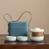 Juego de té de viaje de la cerámica Ru: Un Recipiente, Cuatro Tazas, Set de Té Rápido para Preparar Té al Aire Libre, Beber Té y como Recuerdo con Logo, Regalo del Festival de Medio Otoño