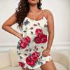 Europa e Estados Unidos transfronteiriços verão novo vestido de alças sexy rosa vermelha estampado pijama comércio exterior plus size feminino camisola de casa