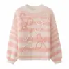 Estilo europeu e americano outono e inverno novo doce fresco estilo preguiçoso versátil gola redonda suéter pullover suéter de contraste arco-íris feminino