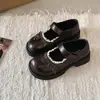 Zapatos Mary Jane de Encaje Patchwork con Lazo para Mujer Estilo Lindo Tela a Cuadros 2026 Otoño Nuevos Zapatos Pequeños de Cuero Estilo Universitario