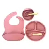 Prato de Jantar de Silicone Transfronteiriço com Ventosa, Tigela Integrada para Comida de Bebê, Atacado do Fabricante, Conjunto de Pratos Divididos para Bebê Resistente a Altas Temperaturas