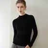 100% cachemira, tejido de alta calidad, suéter de cachemira ajustado con cuello semi-alto, capa interior de punto acanalado para mujer, suéter de punto