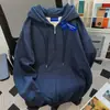 Sudadera con capucha informal de estilo coreano para mujer, otoño e invierno, holgada, forrada de forro polar, engrosada, chaqueta cárdigan con cremallera para pareja