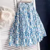 En stock en Japón y Corea, fotos reales. Falda midi cómoda con flores frescas y plisado de burbuja, falda de mujer estilo Mori japonés