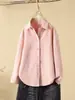 Camisa de Algodón Lijado Gruesa de Manga Larga Color Sólido para Principios de Primavera 2024 para Mujer, Casual, Sencilla, Top Base